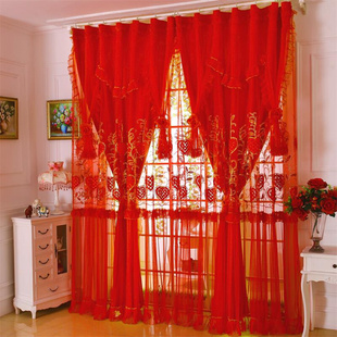 定制 婚房窗帘红色喜庆浪漫温馨蕾丝卧室客厅遮光结婚窗纱2022新款