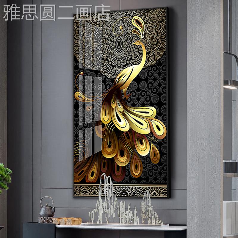 网红户关装饰画画现代简约美式入轻奢挂客款厅新过道孔雀壁玄画图片