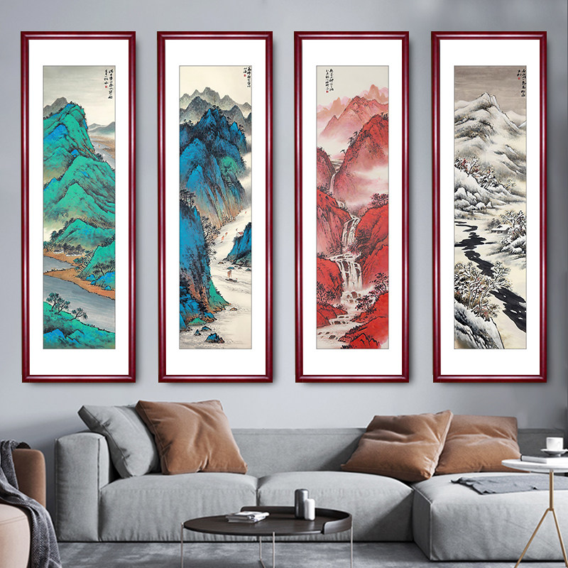 网红春夏秋冬挂画四条屏四扇屏画客厅四饰季新式四联沙中发背景墙