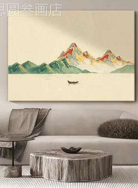 意式极简景背靠金山厅客沙发背墙装饰画一帆风餐厅挂画顺手绘油画