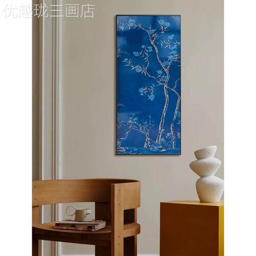 新厅中式宫廷古蓝雀典壁客装饰画高级孔雀书房画中古玄关挂画定做