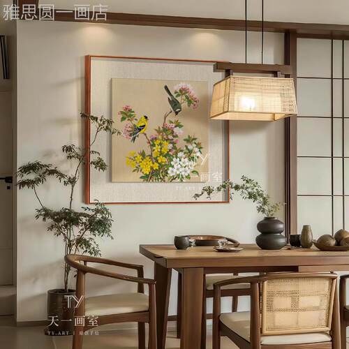 中新式繁花双鸟玄关装走廊纯手绘油客厅背景墙饰画茶画室雅致挂画