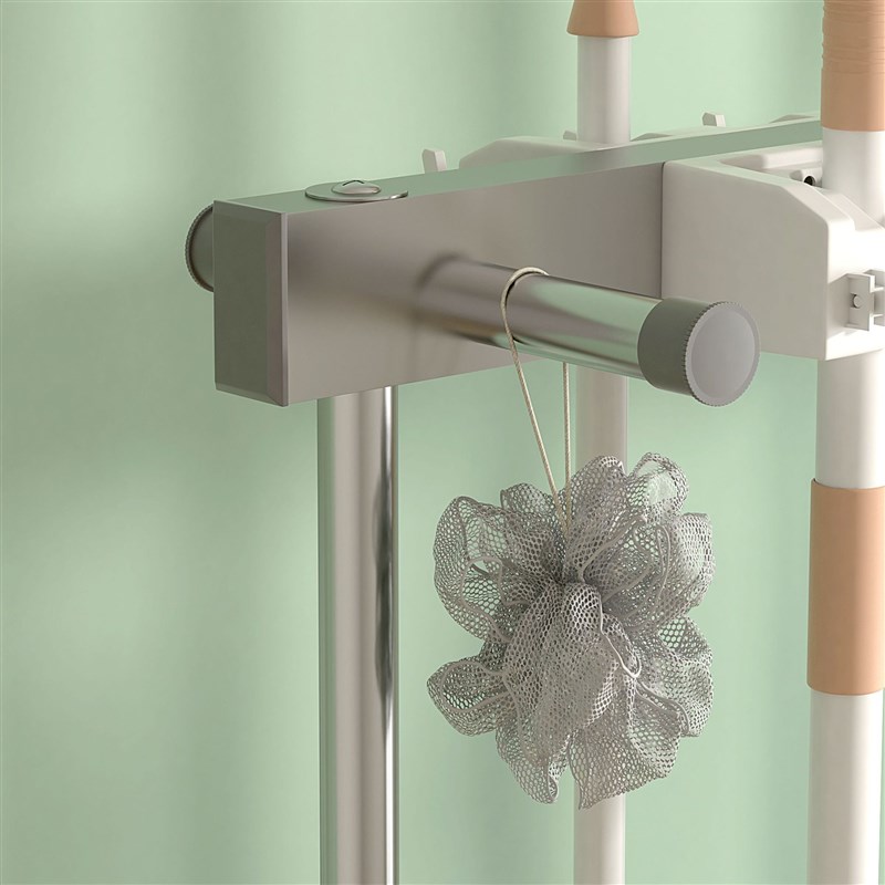 跨境不锈钢接水盘拖把架落地式可移动清洁工具置物架雨伞收纳架