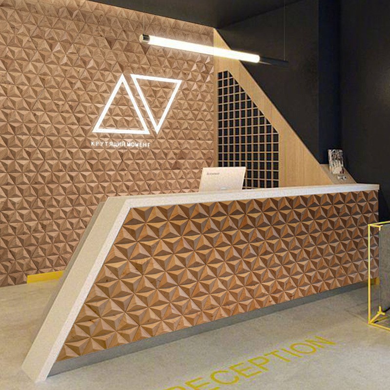 实木橡胶木三棱锥马赛克背景墙扩散板民宿咖啡厅现代轻奢墙面装饰