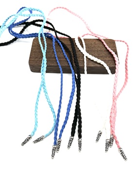 WANGWANG925银藤蔓鸢尾花黑色人造皮PU皮绳潮流街头纯银项链