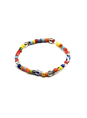 WANGWANG彩色米珠琉璃珠925纯银老鹰纹情侣4mm复古潮流银手链手串