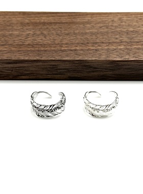 WANGWANG925纯银羽毛纹路老鹰情侣可调节银饰素银潮流戒指指环