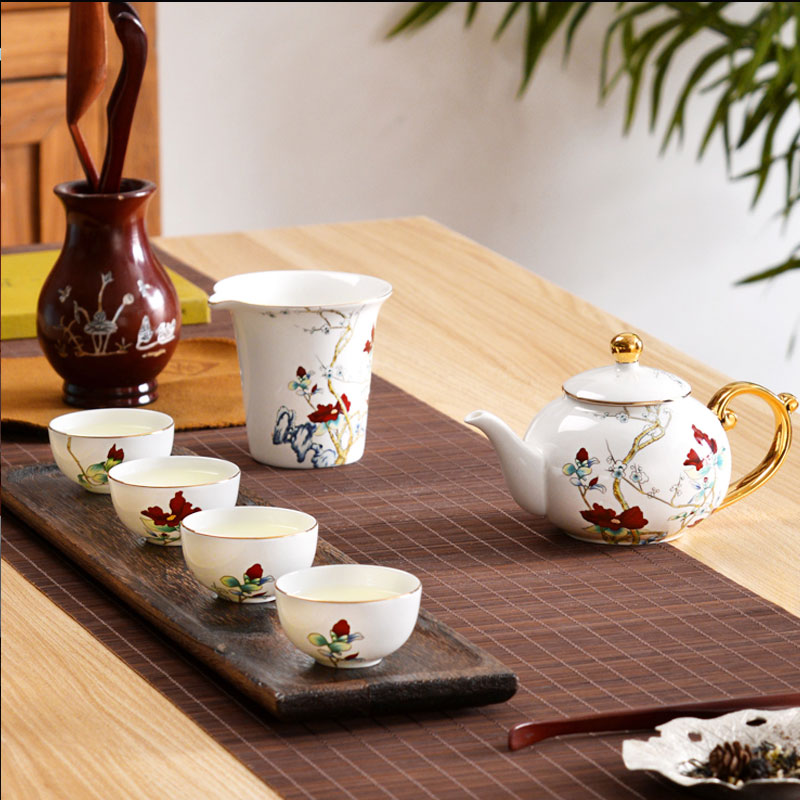 唐山红玫瑰骨瓷山茶花功夫茶具套装家用新款轻奢高档礼品礼盒