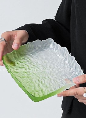 快速发货ains风渐变绿方盘家用客厅水果盘简约甜品盘创意零食