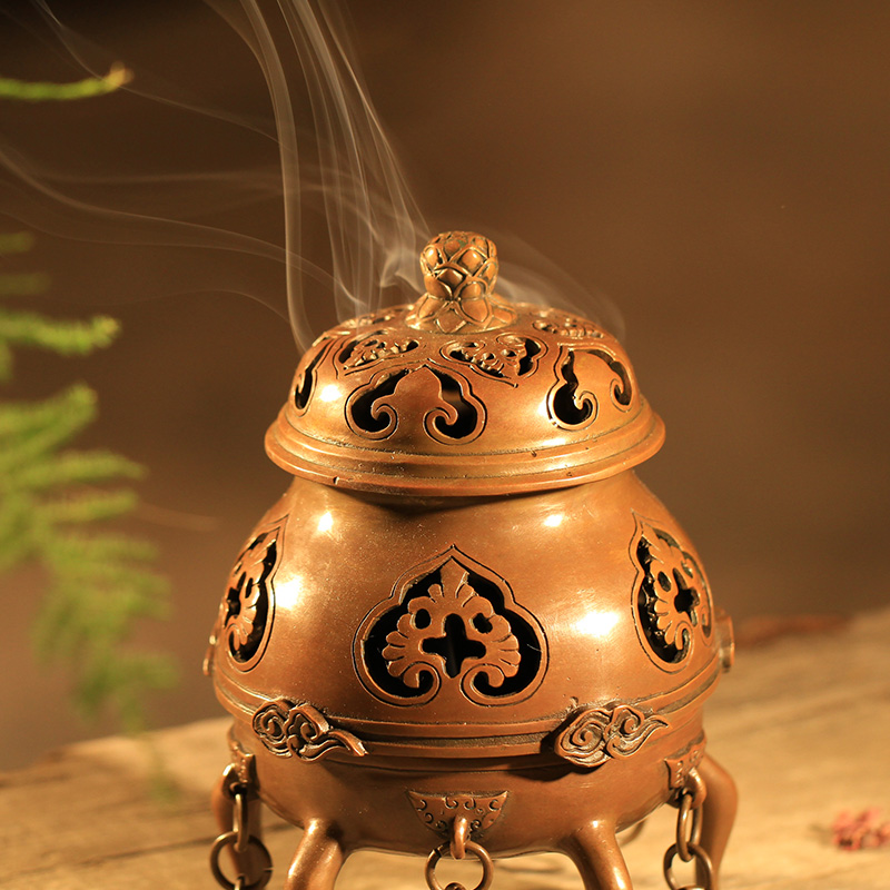 现货速发御用大号炉紫铜香炉仿唐香薰炉文房书桌仿古摆件盘香炉焚