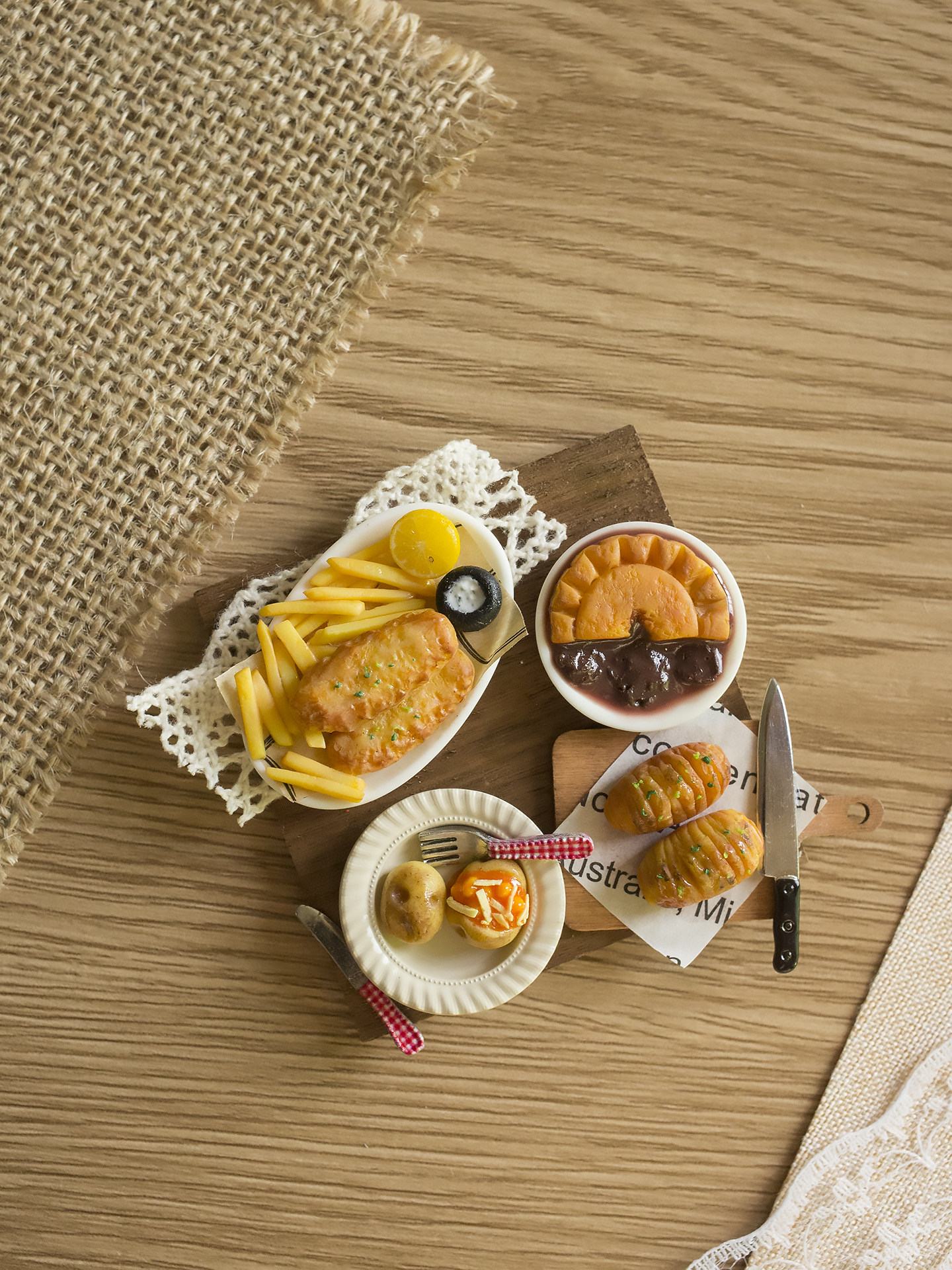 原创软陶英国伦敦炸鱼薯条牛肉馅饼冰箱贴手工旅游纪念伴手礼微缩