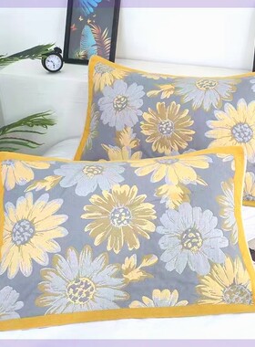 【宠粉】6层纱布枕巾灰色太阳花52*78cm柔软透气一对装