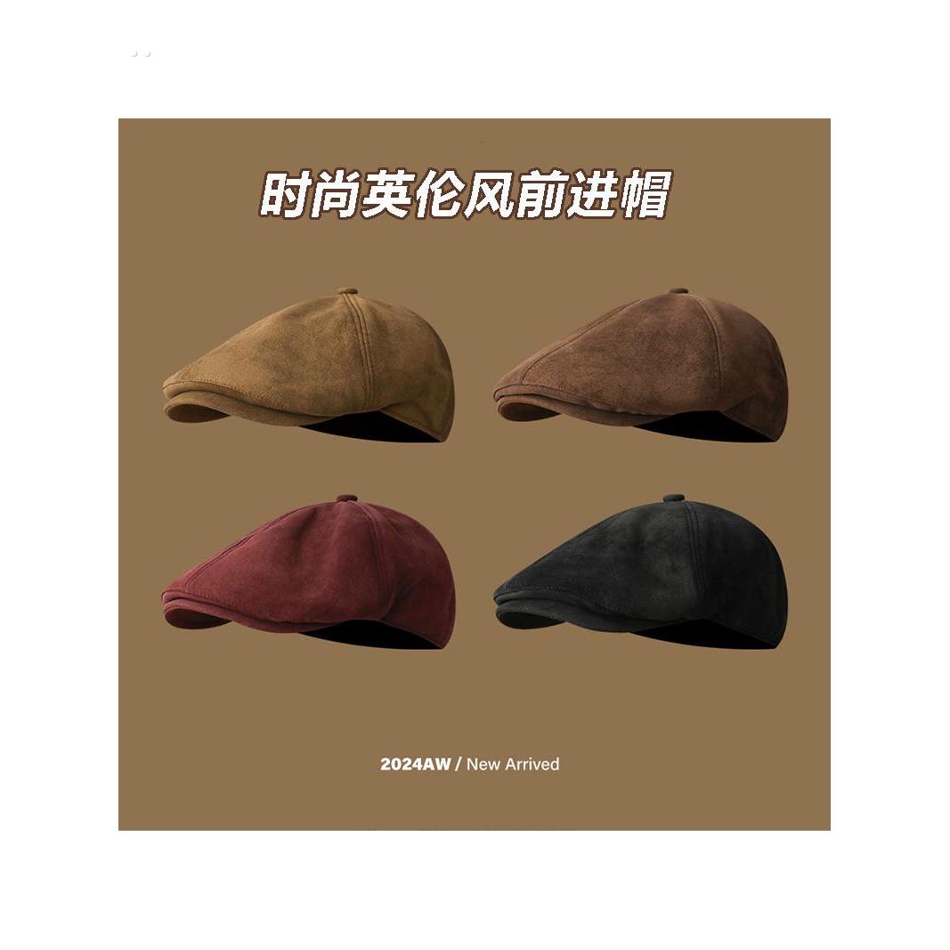 美拉德前进帽女大头围反戴鸭舌贝雷帽显脸小美式覆古秋冬季报童帽