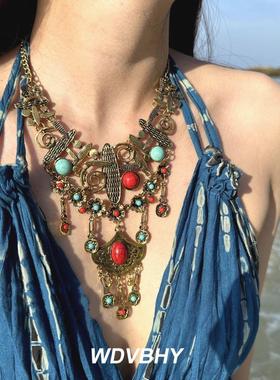 敦煌风做旧重工项炼女款覆古欧美风夸张多层雕刻锁骨炼度假风配饰