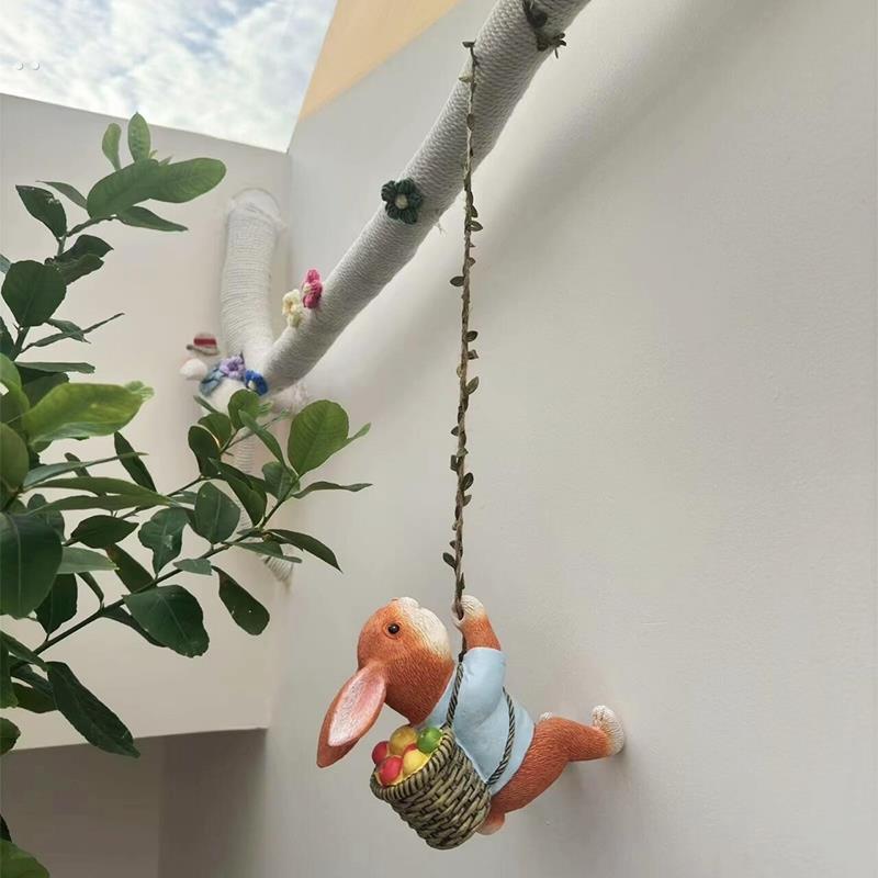爬藤小兔子挂件小动物悬挂装饰品家居管道遮丑摆件庭院造景树盆挂