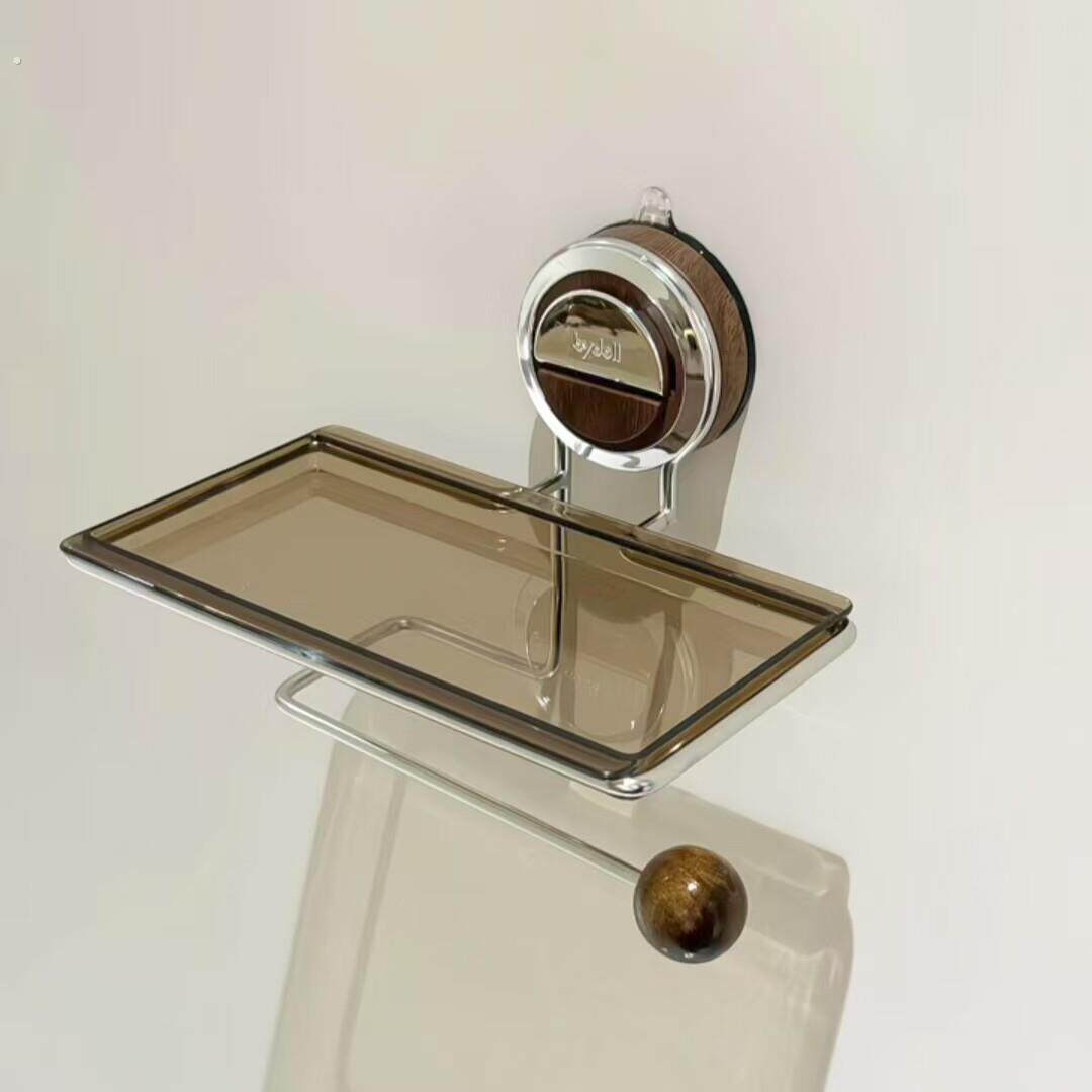 中古风纸巾架壁挂式免打孔卷纸器家用卫生间手机置物架双吸收纳架