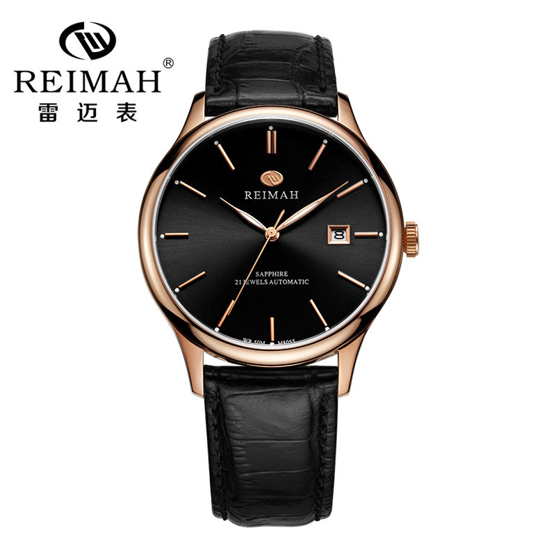 雷迈表(reimah) 乐章系列休闲商务皮带黑盘全自动机械男表m8055
