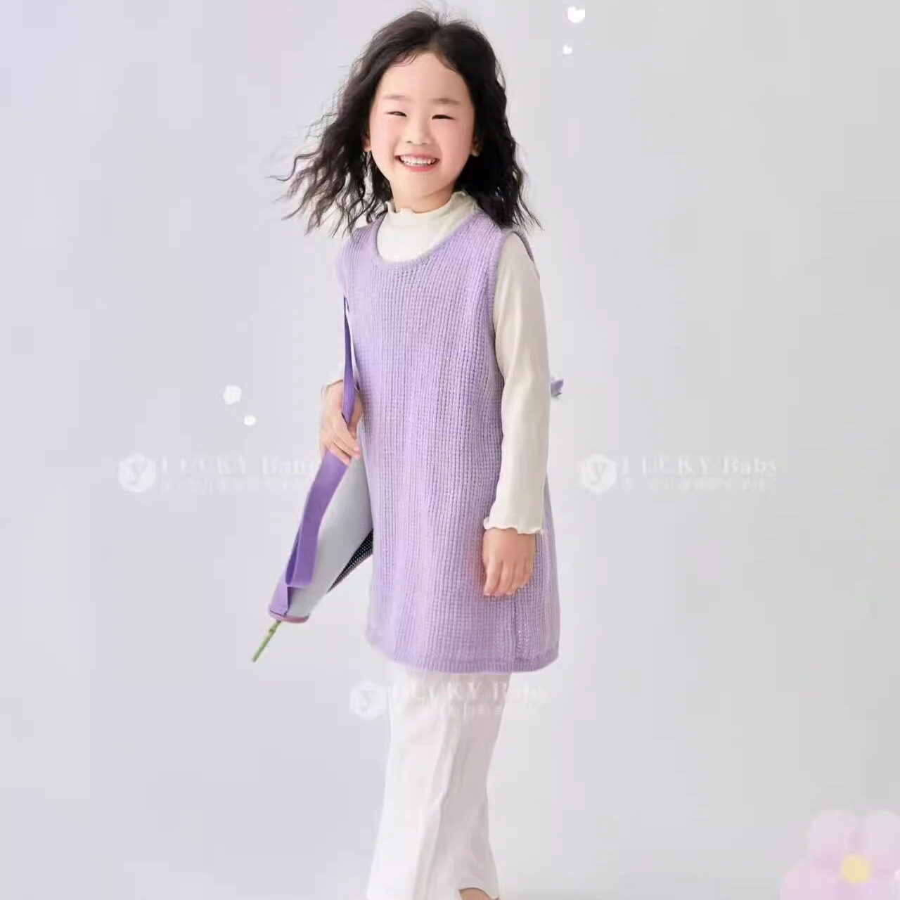 春天女童法式镂空针织摄影服装吊带连衣裙中小童洋气背心裙两件套图片