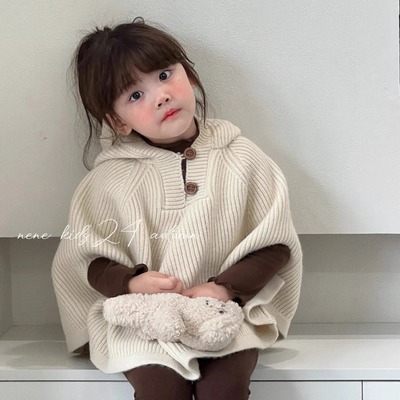 毛衣女可爱女童秋小众宽松摄影服装慵懒风斗篷披肩外套气质高级感