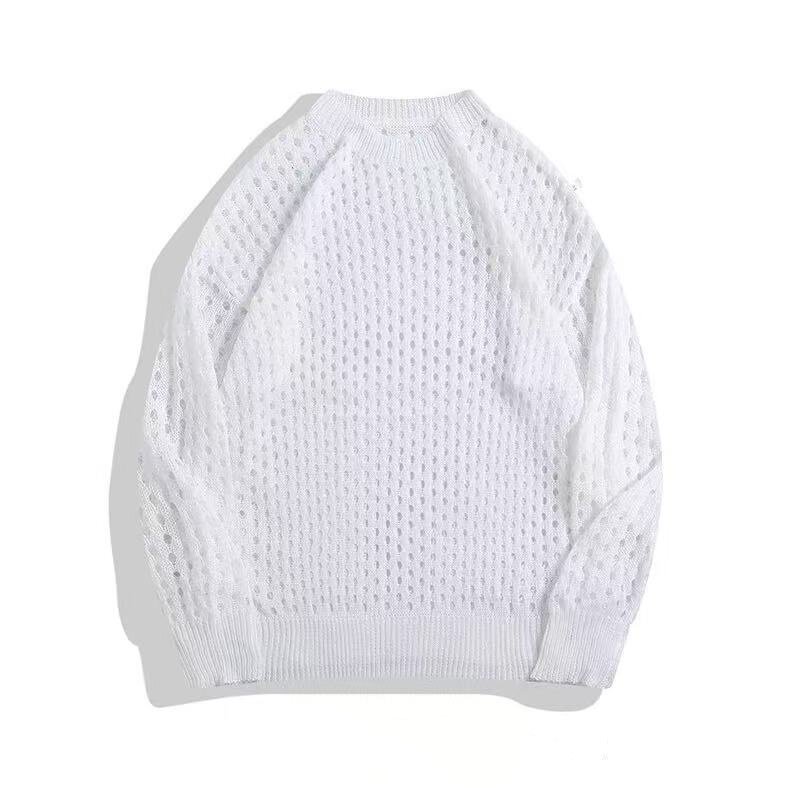 韩版儿童毛衣女宝宝紫白粉摄影服装拍照针织衫镂空套头洞洞衫清新