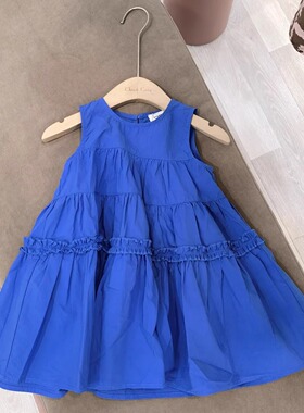生日童装摄影服装女童度假风蓝色设计感连衣裙女宝宝无袖背心裙潮
