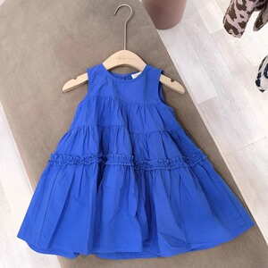 生日童装摄影服装女童度假风蓝色设计感连衣裙女宝宝无袖背心裙潮