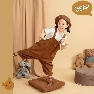 拍照亲肤洋气休闲裤 男女宝宝咖啡色摄影服装 子 儿童牛仔背带裤 童装