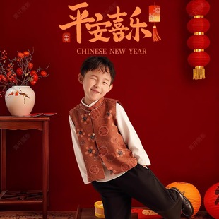 新中式男女童汉服马甲摄影照相儿童个性国风敦煌过年唐装背心坎肩
