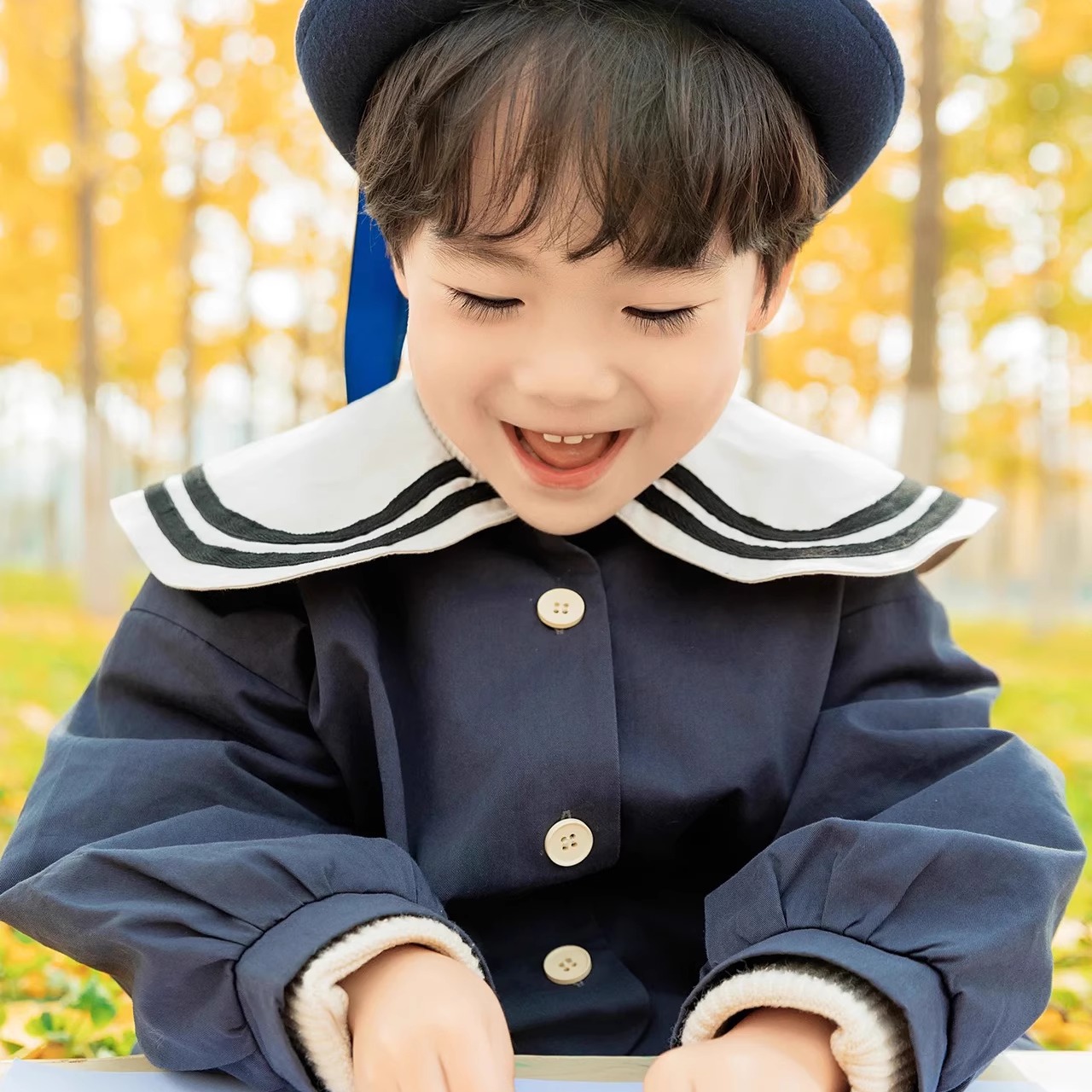 男女童儿童摄影条纹蓝色日系宝宝萌娃海军风水手服外套设计感上衣