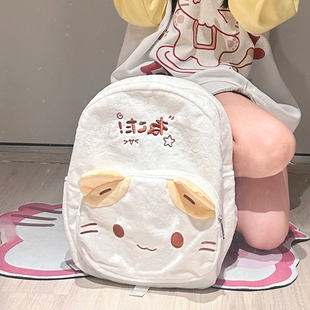双肩包女可爱小猫包日系轻便卡通小书包休闲洋气小众布包春游包包
