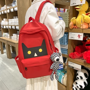ins博主推荐书包学生大容量休闲初中双肩包包女轻便百搭红色背包