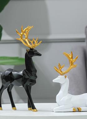 现代简约折纸鹿摆件创意家居客厅室内软装桌面装饰品树脂工艺品