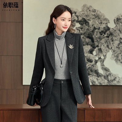 2025秋冬新款厚实高级感灰色职业西装套装女轻奢风职业装女套装