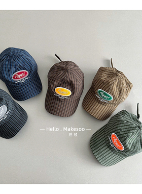 makesoo儿童帽子春季新款个性格子棒球帽男女宝宝透气户外遮阳帽