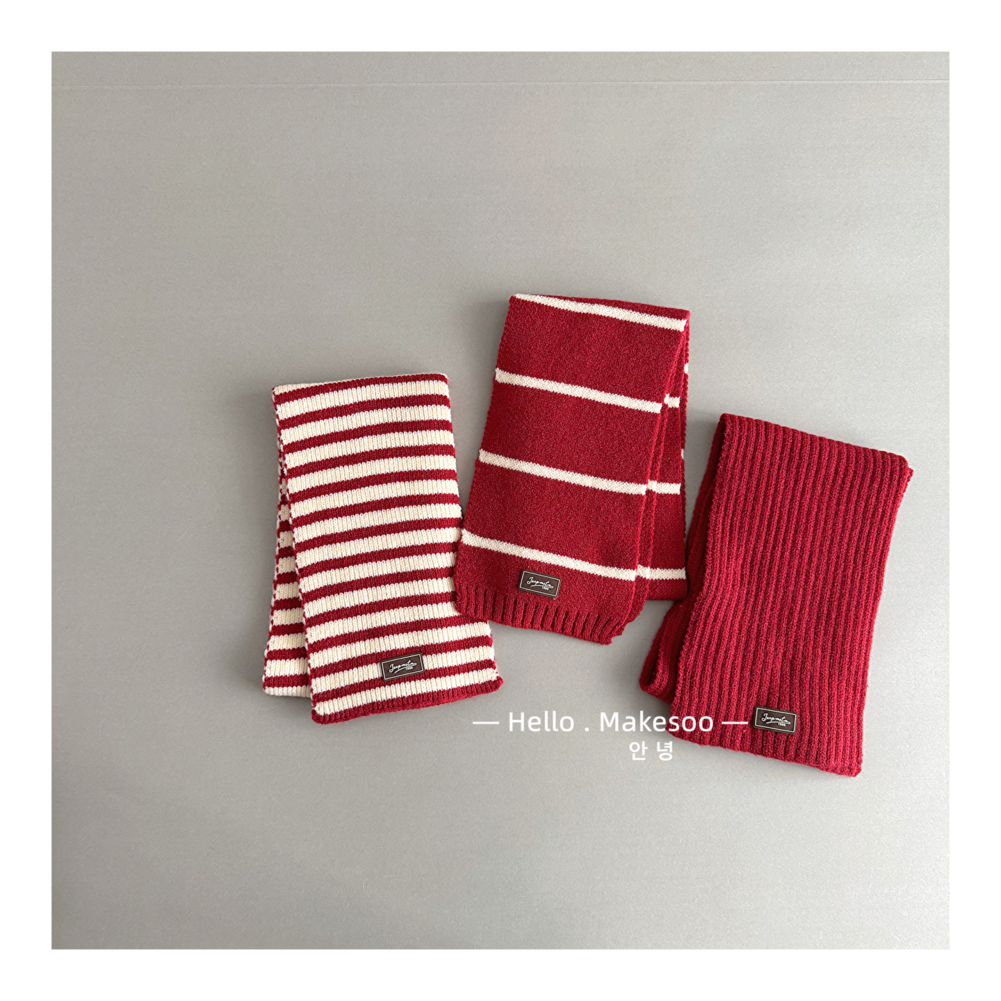 儿童围巾韩式条纹针织围巾红色百搭氛围感神器男女宝宝保暖围脖潮