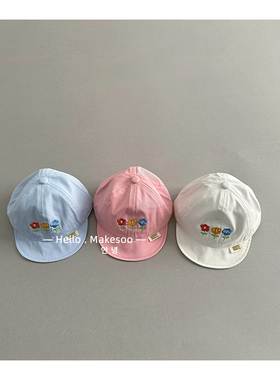 婴儿帽子可爱小花刺绣软沿遮阳防晒帽春季婴童小宝宝糖果色鸭舌帽