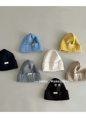 儿童毛线帽秋冬个性字母标出游保暖套头帽韩范男童女童纯色针织帽