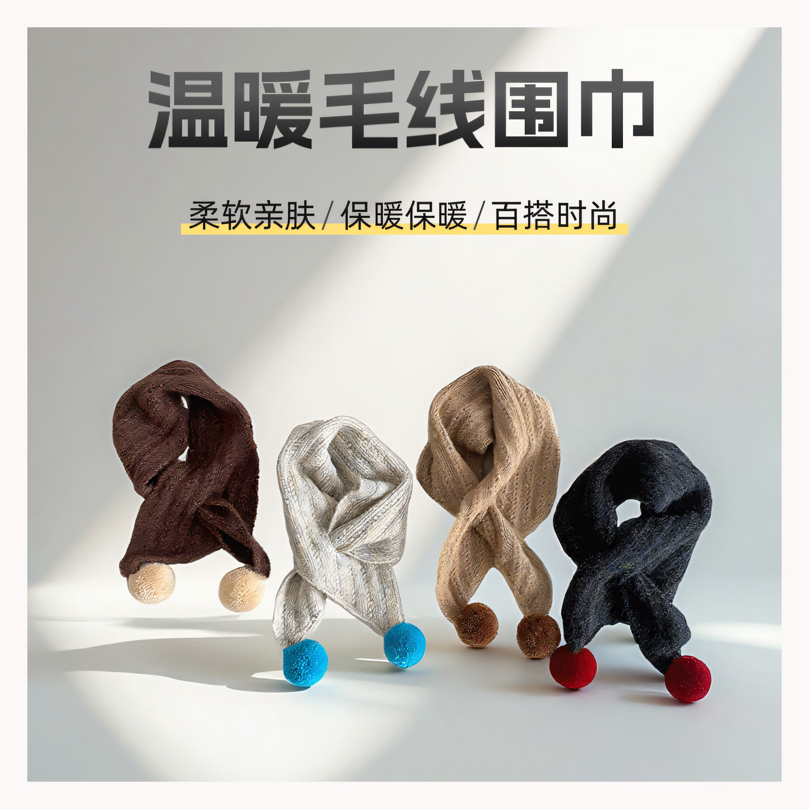 儿童围巾韩版简约撞色毛球针织巾宝宝软糯交叉三角巾围脖保暖防风,童装/婴儿装/亲子装,围巾,淘宝优惠券,粉丝福利购,淘宝优惠卷