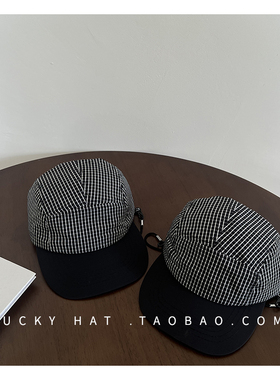 儿童帽子韩版时尚经典格子平檐薄款报童帽男童女童亲子速干棒球帽