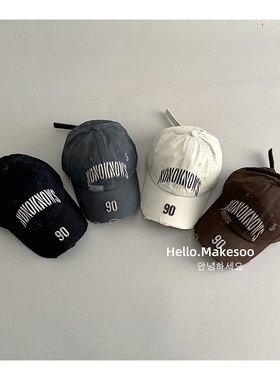 makesoo儿童棒球帽韩版字母刺绣做旧鸭舌帽男女宝宝春秋遮阳帽子