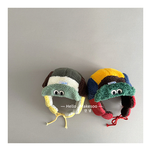 潮童帽子男秋冬时尚可爱眼睛毛绒雷锋帽帽户外保暖亲子护耳帽防寒