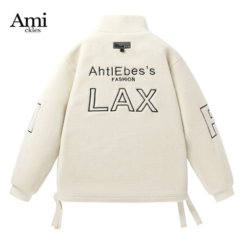 Amickles冬季加厚保暖棉服外套美式高街潮牌麂皮绒立领休闲面包服