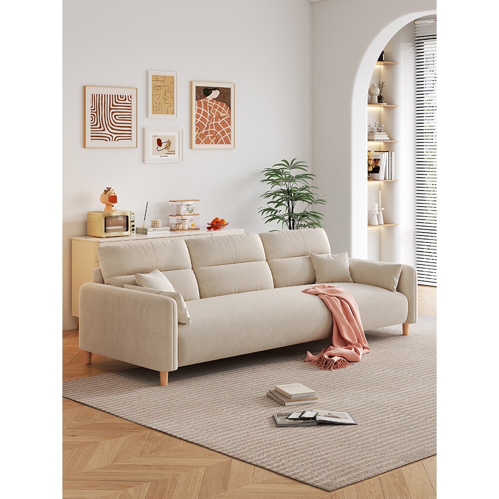 曲美家居北欧奶油风沙发直排一字小户型简约猫抓皮布艺沙发客厅20