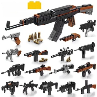 开智积木仿真造型AK-47积木拼装模型盲盒枪男孩益智玩具