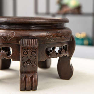 实木质花盆底座大花瓶盆栽黑檀木圆形酒坛垫加高鱼缸摆件红木托架