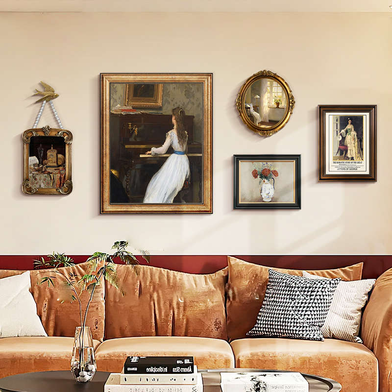 法式装饰画客厅沙发背景墙挂画小众复古人物画美式饭厅卧室壁画图片