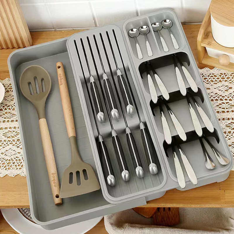 新款可伸缩刀叉分格收纳盒可拆卸厨房抽屉餐具整理器刀架二合一,厨房/烹饪用具,厨房抽屉置物架,淘宝优惠券,粉丝福利购,淘宝优惠卷
