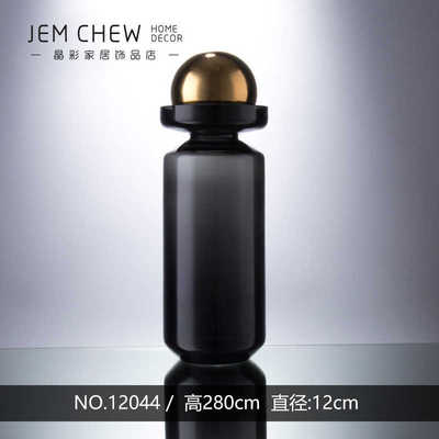 轻奢现代黑色带盖玻璃瓶样板间售楼处玄关卧室边几茶几电视柜摆件