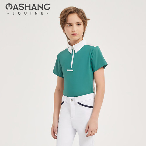 Mashang Equine儿童马术短袖T恤男童短袖马术竞赛训练上衣BST2221