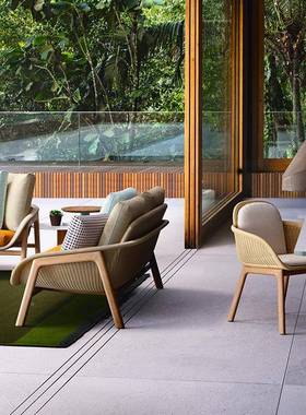 定制北欧户外32466沙庭发花柚木院别墅民家户外具宿阳台园藤编柚